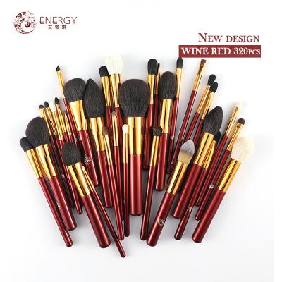 China Angular blush fashion custom premium wine red OEM ENERGY logo bling goat 32pcs hair beauty needs brushes makeup set for sale