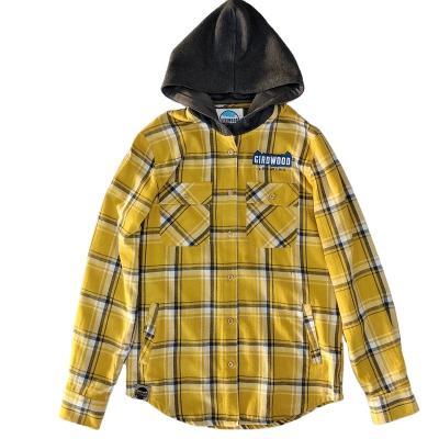 China Breathable wholesale winter check polyester mesh striped long sleeve cotton plaid flnanel shirt with hood for sale