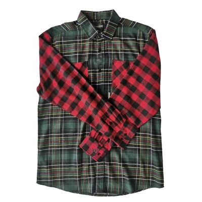 China Breathable Summer Men's Custom Logo Screen Printed Plaid Patchwork Flannel Checked Long Sleeve Shirts With Pockets for sale