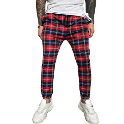 China Best Selling Anti-wrinkle Color Plaid Drawstring Design Cotton Blend Men Casual Quilted Pants for sale