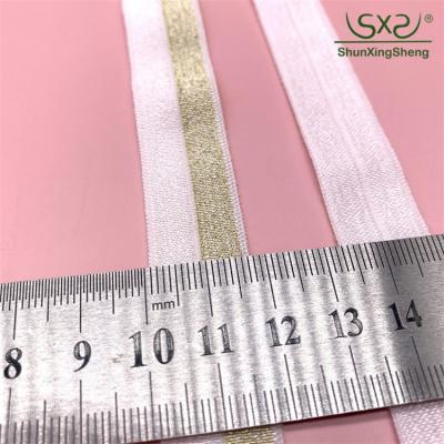 China 1.7cm factory direct selling gold wire fold ribbon elastic band soft and flexible shiny jacquard nylon elastic underwear for sale