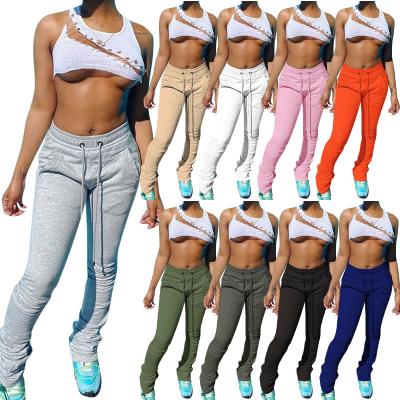 China Anti-wrinkle ready to ship wholesale women pants fall winter 2021 fashion women clothes plus size ruched gaiters stacked sports tracksuit for sale