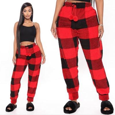 China Women's Breathable Clothes Fall Winter Woolen Velvet Pants Thick Loose Casual Trousers Plaid For Women Home Wear for sale