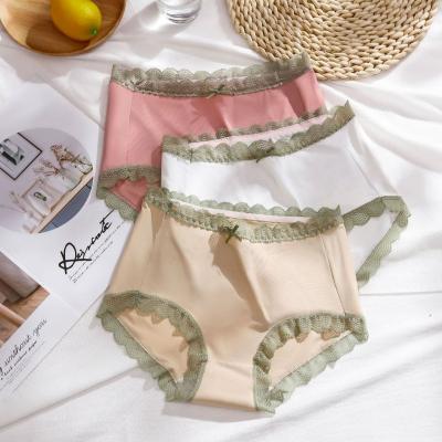 China Antibacterial Lace Panties Women Ice Cotton Silk Seamless High-waisted Crotch Plus Size Sexy Cloth Ladies Swimming Briefs for sale