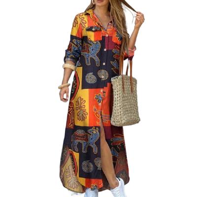 China Anti-Wrinkle 2022 Hot Sale Summer Fashion Letter Printed Loose Dresses Sheath Long Maxi Casual Dress Plus Size Long Shirt Dresses For Women for sale