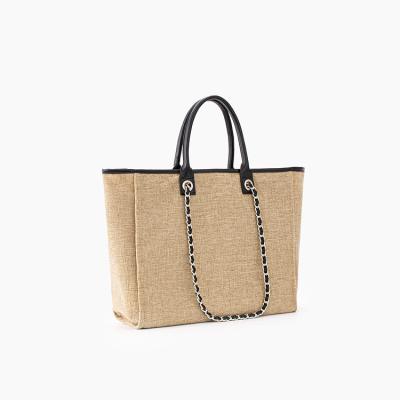 China Fashion New Canvas Tote Bag With Chain Khaki High Capacity Laptop Shoulder Bag for sale