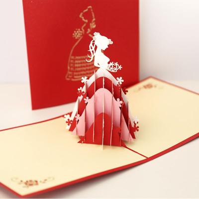 China Africa Princess Shape Wedding Invitation Cards Pop Up Handmade Foldable Laser Cut Paper Card with Envelopes for sale