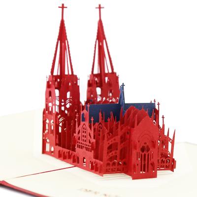 China Africa Factory Direct Cologne Church 3D Postcard Printing Services Laser Cut Scenic Greeting Sound Up 3D Card for sale