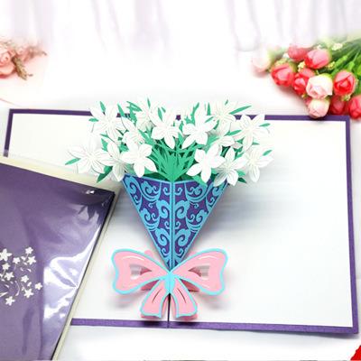 China New Creative Handmade Architectural Sculpture Greeting Greeting Pop Up Beautiful 3D Flower Pop Up Birthday Greeting Card For Teachers Mothers Day for sale