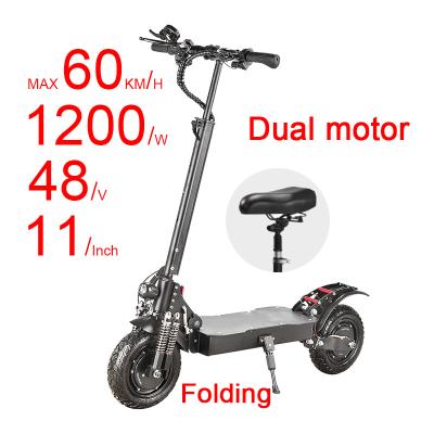 China 1200W 48V 11Inch Hot Sale Unisex Electro E Scooter Foldable Fast Two Wheel Adult Dual Motor Electric Scooter for sale