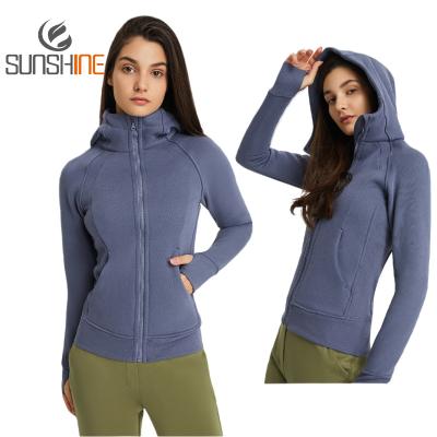 China Breathable Hoodie Sports Custom Girl Slimming Stretch Jacket For Women Running Full Zipper Up Long Sleeve Sports Yoga Fitness Coat for sale