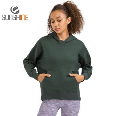 China Breathable Women Loose Hoodies Cotton Polyester Fleece Workout Top White Premium Hoodies For Girls Sports Gym Womens Hoodies And Sweatshirts for sale