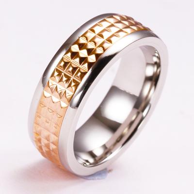 China Classic style or with gold inlay etc. of stones.carbon fiber plated men's steel wedding band polished grooved for sale