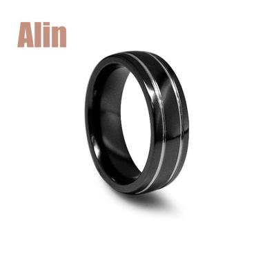 China Titanium Line Inlay Engaved New Black Zircon Titanium Ring for sale