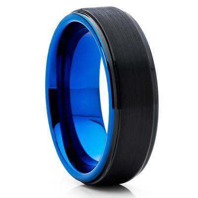 China Fashion CLASSIC Blue Jewelry Matte Color Tungsten Carbide Ring Men's Ring With Blue Inside for sale