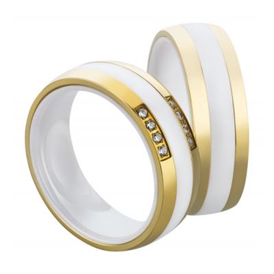 China New Fashion Ceramic Gold Plated Simple White Ceramic Rings CZ Zircon For Wedding Couples Ring for sale