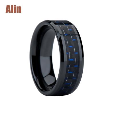 China Hot Selling Black Ceramic Ring Ceramic With Blue Carbon Fiber Inlay 8mm for sale