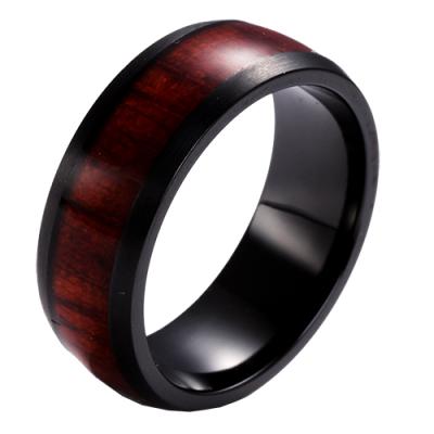 China Classic style or with inlay etc men's black zirconium ring. 10mm of stones.carbon fiber with koa wood inlay for sale