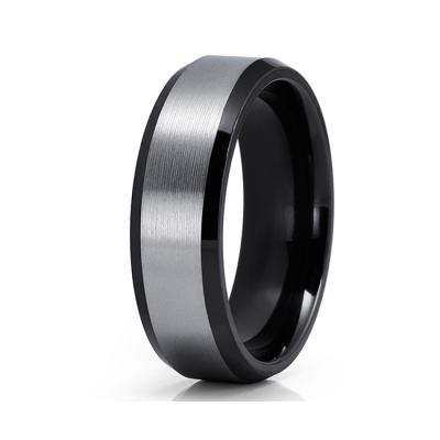 China Fashion Custom Silver Inlay Black Titanium Zirconium Wedding Band Ring for sale