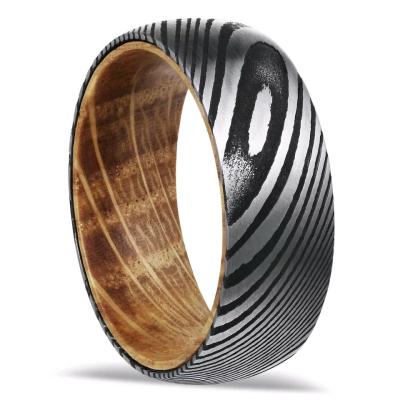 China Retro Damascus Ring woodiness grain punk black steel ring for men's jewelry for sale