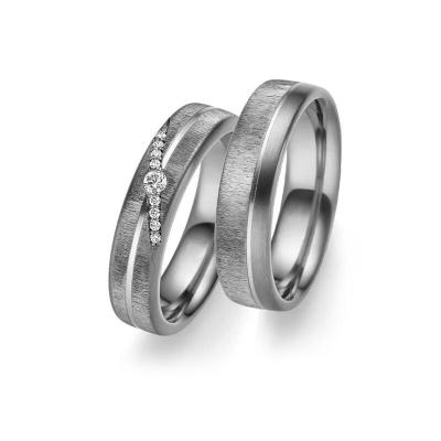 China New Cute Popular Brushing Tantalum Ring With Diamond Inlay Wedding Rings Comfort Fit for sale