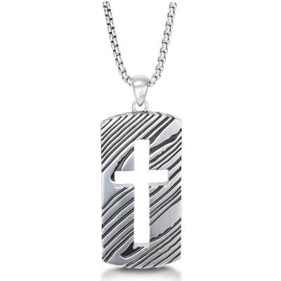 China 2021 CLASSIC Stainless Steel Damascus Hollow Cross Steel Pendant Box Chains Neckalce Men Jewelry for sale