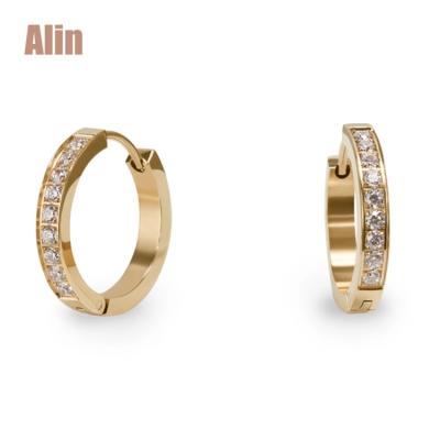 China Fashion Jewelry Custom Stainless Steel Zircon Circle Hoop Earrings Women for sale