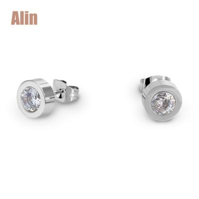 China Titanium Simple White Stone Simple Design Titanium Steel Stud Earrings for sale