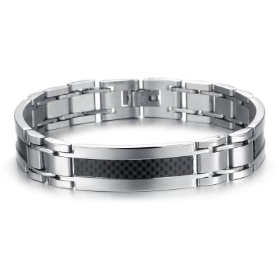 China Stainless Steel Simple Design Stainless Steel Bracelet With Carbon Fiber Mens Bracelet for sale