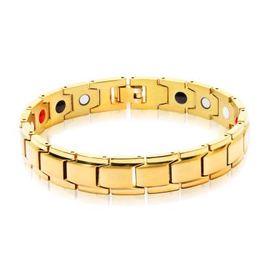 China High End Stainless Steel Health Jewelry Stainless Steel Gold Plating Multi Rows Chain Magnetic Health Bracelet for sale