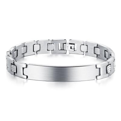 China Punk Custom Bar Name ID Bracelet Stainless Steel Laser Engraved Silver Message Bracelet for sale