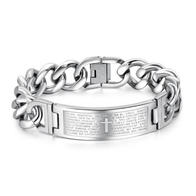 China Mens Stainless Steel Silver Reticulation Bracelet Chunky Jewelry For Christian Lord's Prayer for sale