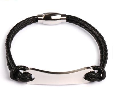 China Leather wristband for id wearing real braided leather wristband for men leather metal for sale