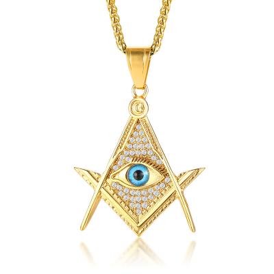 China Stainless Steel Jewelry Customized Gold Masonic Pendant Necklace With Diamond for sale