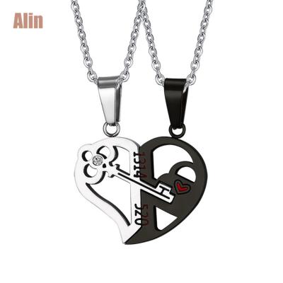 China 1 Pair Stainless Steel Women Men Stainless Steel Love Forever Heart Couples Necklace And Lock High Polished Pendant Jewelry for sale