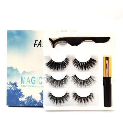 China Cheap Natural False Eyelash Custom Design 3D Mink Magnetic Lashes Silk Magnetic Eyeliner Lashes And Appicator 3 Pairs Kit for sale