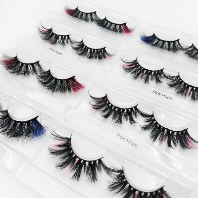 China Wholesale Natural Long Lashes With Colored Custom 25mm Natural Mink Lashes Colored Stripe Lashes Color Lashes for sale