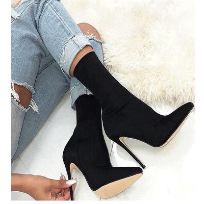 China Rising Waist Mid-tube Elastic Fabric Pointed Slim Fashion Women Heels Ladies Boots for sale