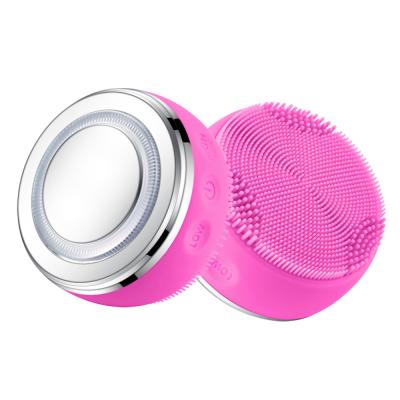 China Mini Led Light Therapy Device Acne Treatment | 3 in 1 Sonic Facial Cleansing Brush | Electric Face Scrubber Waterproof Silicone Pink for sale