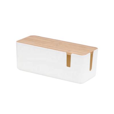 China NEW Style Modern Power Socket Anti-dust Storage Box Wire Rope Cable Organizer Container Box With Bamboo Cover for sale