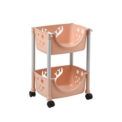 China Modern Large Storage Space Product 2 Tier Hot Pink Kitchen Plastic Storage Rack For Fruits And Vegetables for sale