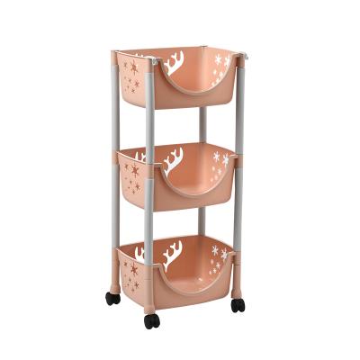 China Modern Large Storage Space Product 3 Tier Hot Pink Kitchen Plastic Storage Rack For Fruits And Vegetables for sale