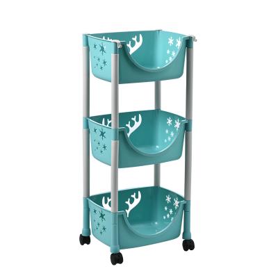 China Stylish And Breathable Blue Modern 3 Tier Kitchen Plastic Storage Rack For Fruits And Vegetables for sale