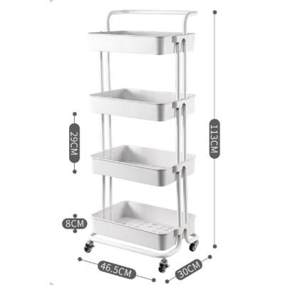 China 2021 Modern Top Selling White 4 Tier Easy To Move Storage Cart Storage Plastic Rolling Shelf With Brake for sale