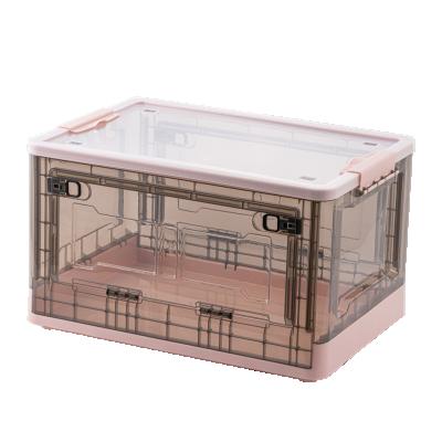 China Three Doors Sustainable Widely Used Pink Transparent PP Material Organizer Foldable Plastic Storage Box For Home for sale