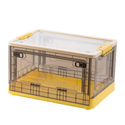 China Durable Stain Three Doors PP Material Yellow Transparent Material Foldable Plastic Organizer Storage Box For Home for sale