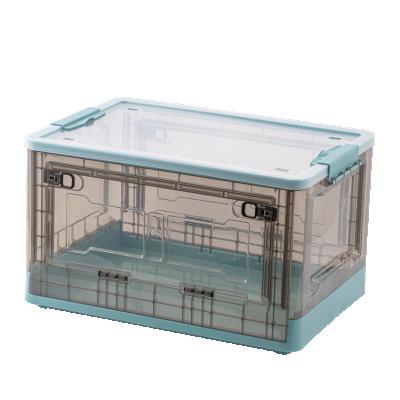 China Many Viable Green Transparent Material Three Doors PP Material Foldable Plastic Organizer Storage Box For Home for sale