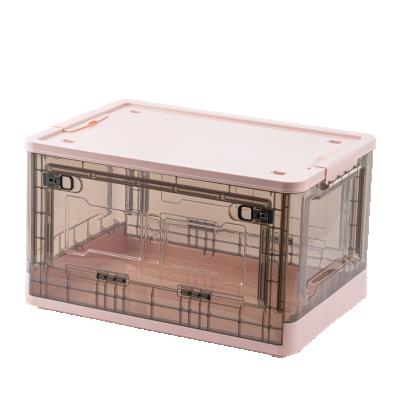 China Stable Quality Viable Three Doors PP Material Pink Solid Foldable Plastic Organizer Storage Box For Home for sale