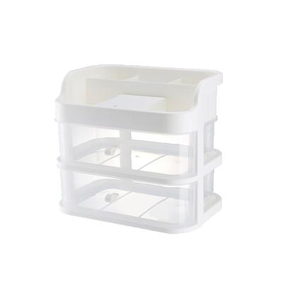 China Viable Exquisite Workmanship High Quality White Makeup Organizer Cosmetic Storage Box Two Layers for sale