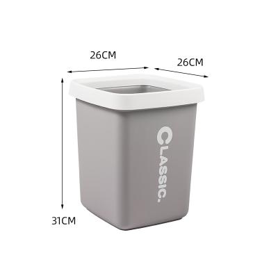 China Viable Most Popular Contrasting Nordic Plastic PP Material 10L Square Pressure Ring Trash Can For Bedroom And Bathroom for sale